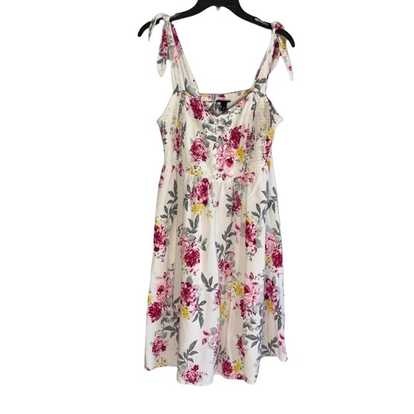 Torrid Size 0X Babydoll White Pink Yellow Floral Tie Shoulder Dress Retro Summer - Picture 2 of 6